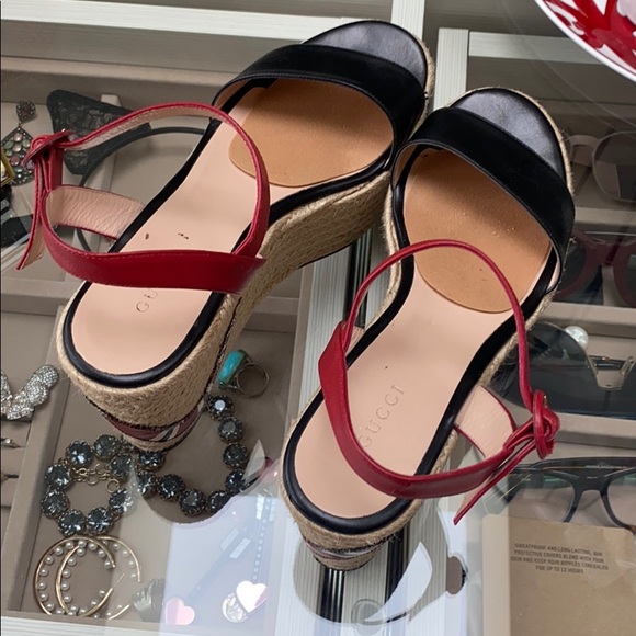 Gucci black red snake platform espadrilles sandal - Picture 3 of 5